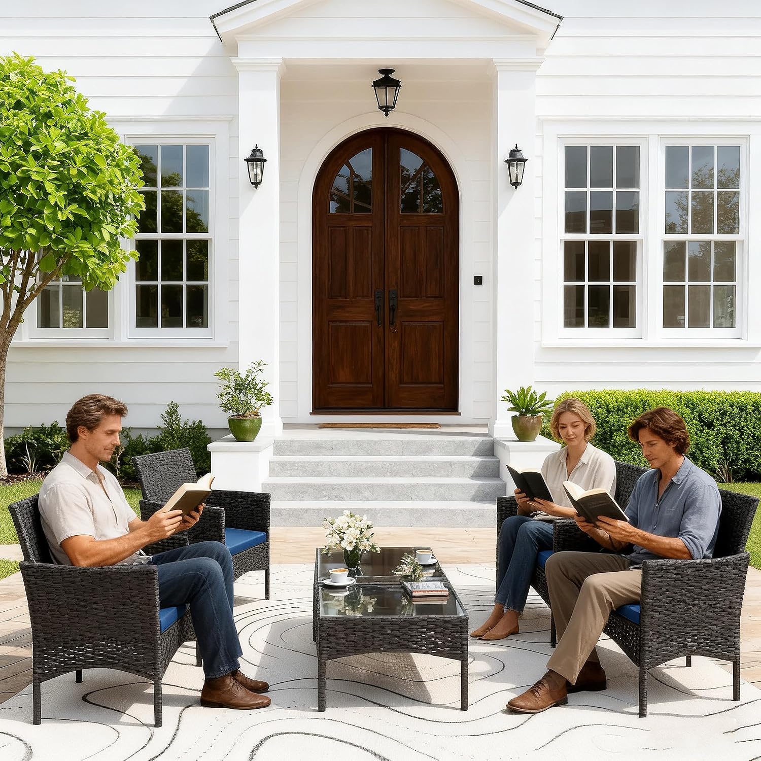8 Buah Set Furnitur Teras, Fur - Outdoor Furniture Metal Chairs ulasan dan harga